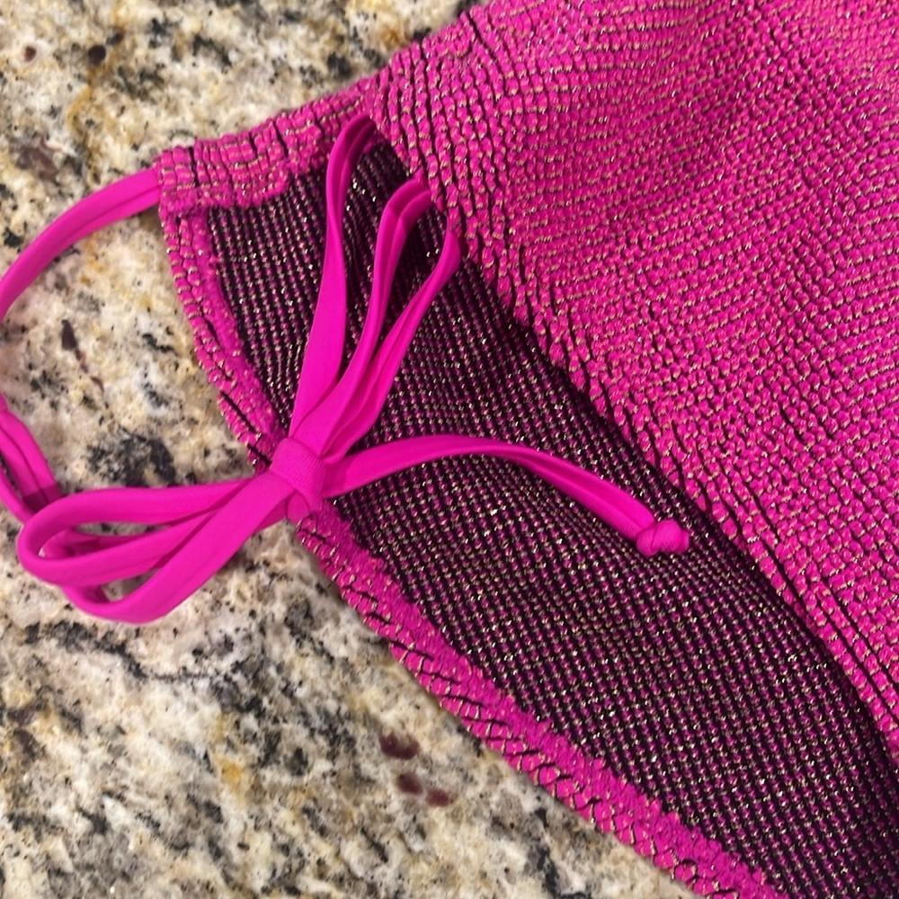 Good American Swim Always Fits Tiny Ties Metallic Bikini Bottoms - Picture 10 of 10